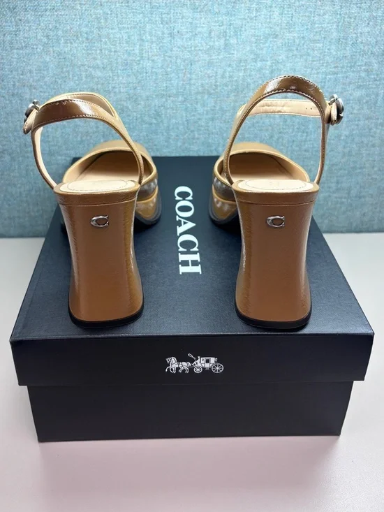 Newn’Box Tea Rose Sz 9.5 Patent Leather Block Heel Pumps by COACH in Honey Brown - Picture 5 of 10